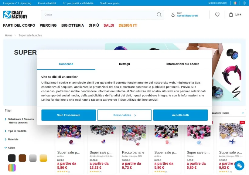 Schermata della pagina offerta di Crazy Factory