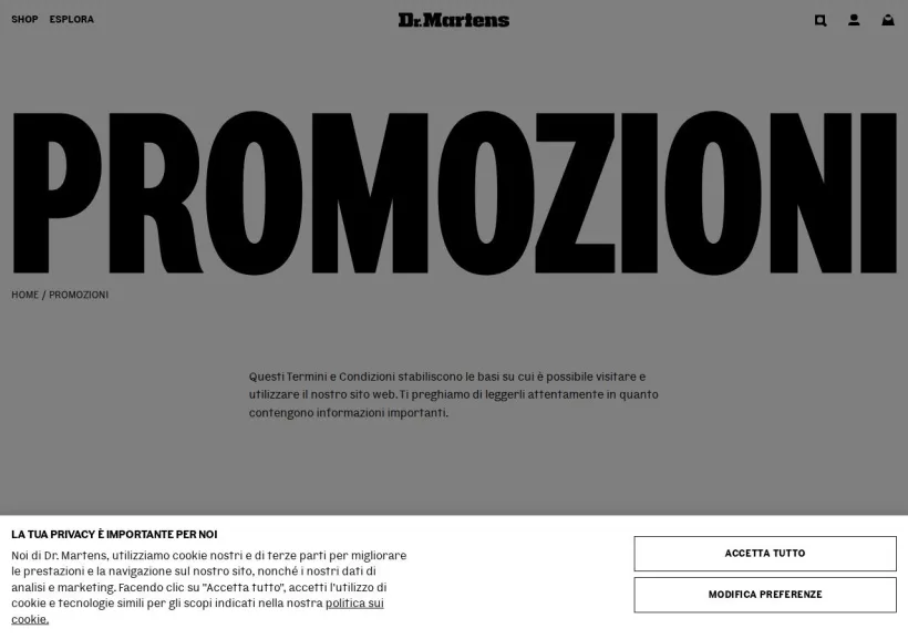 Schermata della pagina offerta di Dr Martens