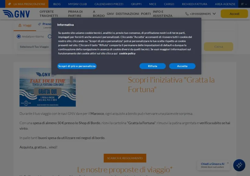 Schermata della pagina offerta di Grandi Navi Veloci