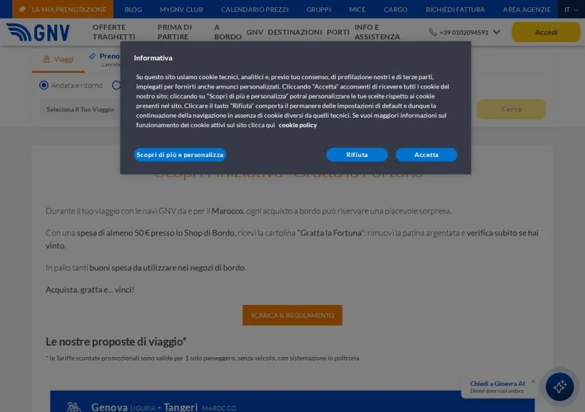 Schermata della pagina offerta di Grandi Navi Veloci