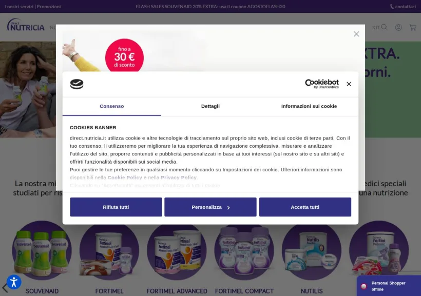 Schermata della pagina offerta di Nutricia