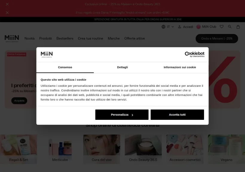 Schermata della pagina offerta di Miin Cosmetics