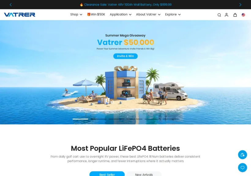 Schermata della pagina offerta di Vatrer