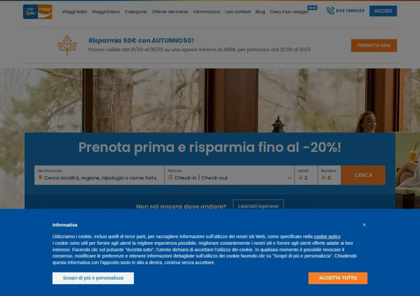 Schermata della pagina offerta di Eurospin Viaggi