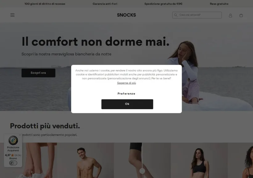 Schermata della pagina offerta di Snocks
