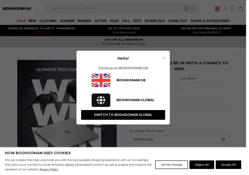 Schermata della pagina offerta di BoohooMan