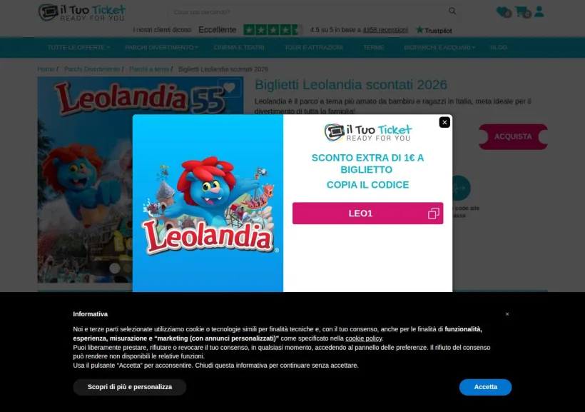 Schermata della pagina offerta di Iltuoticket