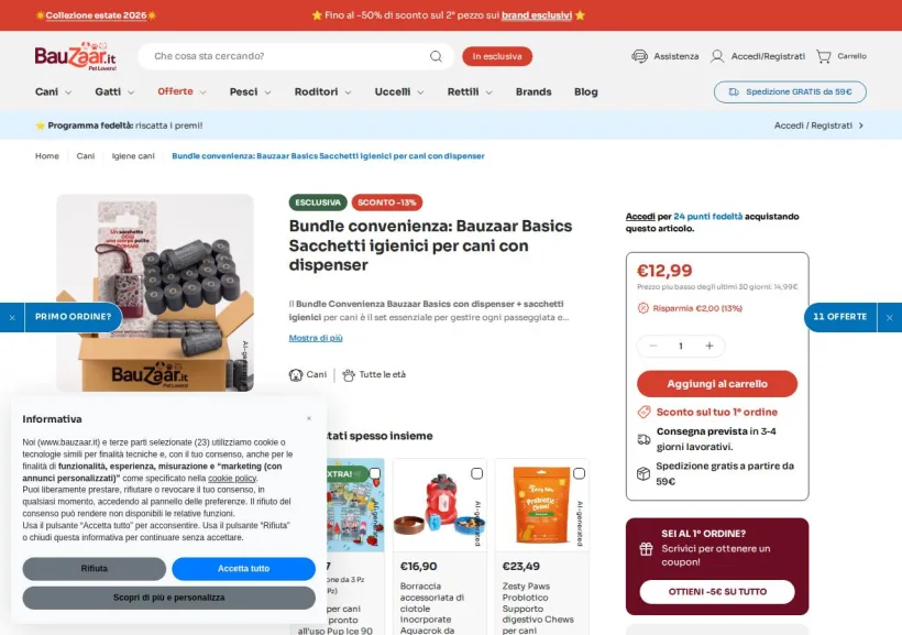 Schermata della pagina offerta di Bauzaar