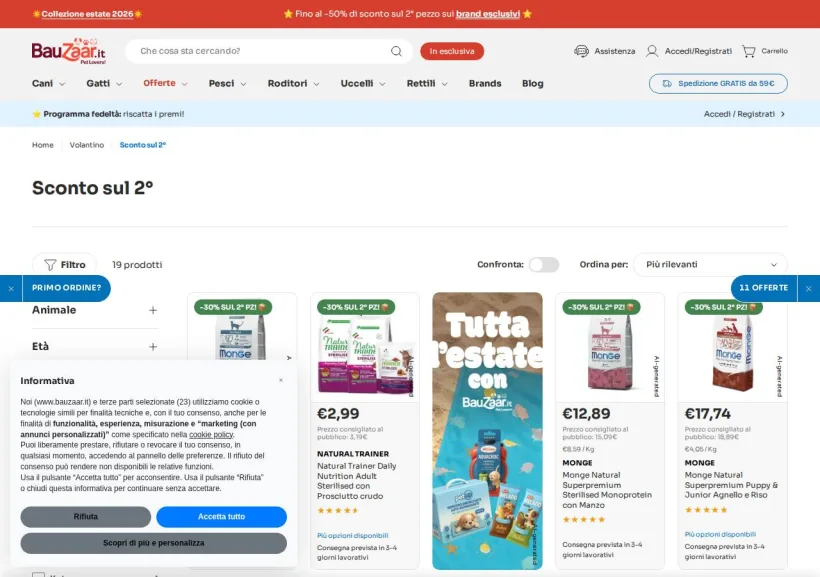 Schermata della pagina offerta di Bauzaar