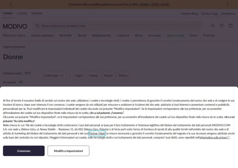Schermata della pagina offerta di Modivo