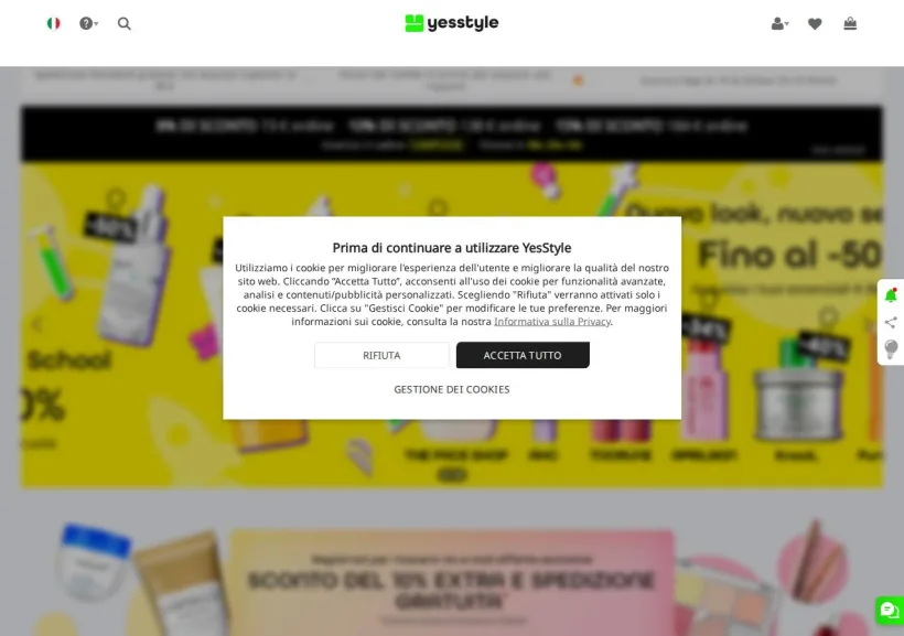 Schermata della pagina offerta di YesStyle