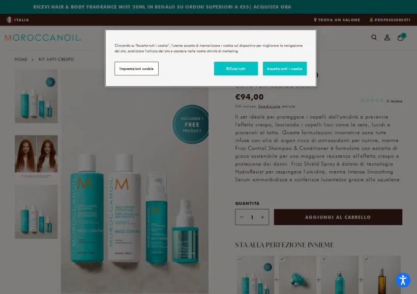 Schermata della pagina offerta di Moroccanoil