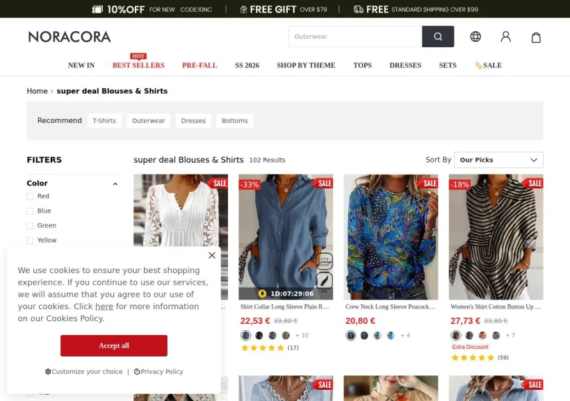 Schermata della pagina offerta di Noracora