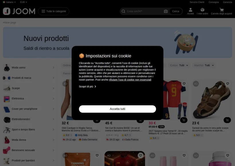 Schermata della pagina offerta di Joom