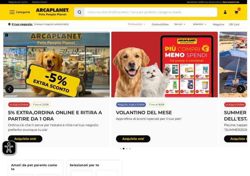 Schermata della pagina offerta di Arcaplanet