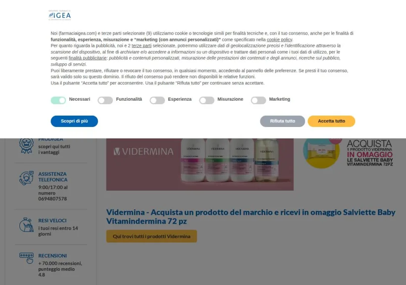 Schermata della pagina offerta di Farmacia Igea
