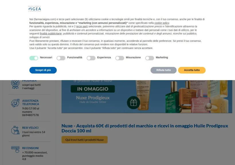 Schermata della pagina offerta di Farmacia Igea