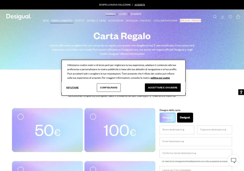 Schermata della pagina offerta di Desigual