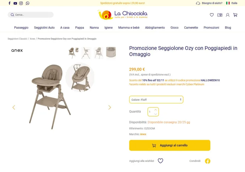 Schermata della pagina offerta di La Chiocciola