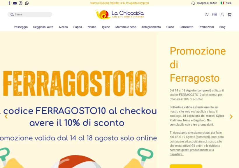 Schermata della pagina offerta di La Chiocciola