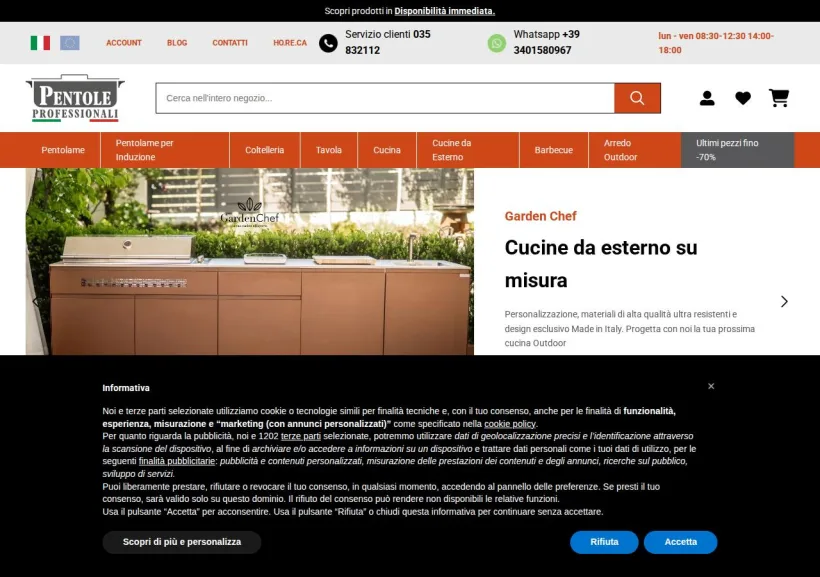 Schermata della pagina offerta di Pentole Professionali