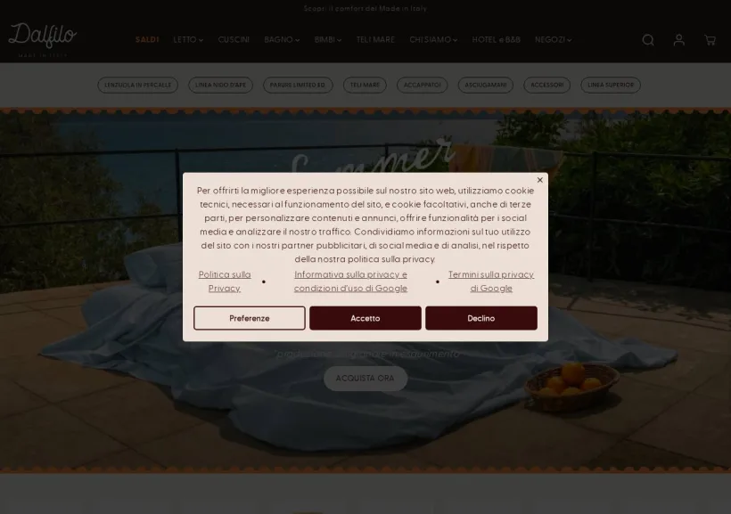 Schermata della pagina offerta di Dalfilo