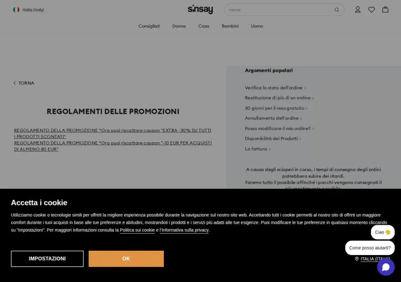 Schermata della pagina offerta di Sinsay