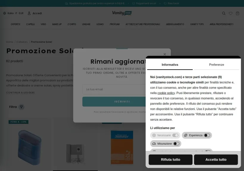 Schermata della pagina offerta di VanityStock.com