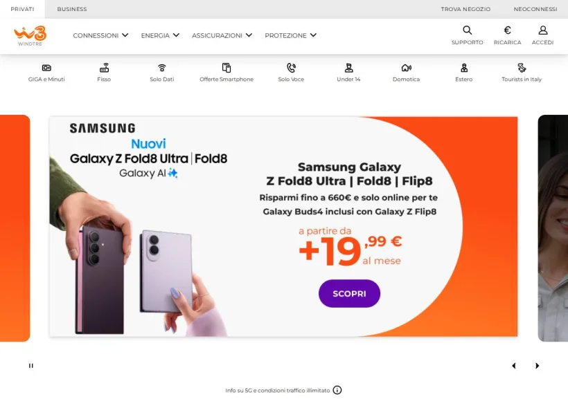 Schermata della pagina offerta di Wind Tre