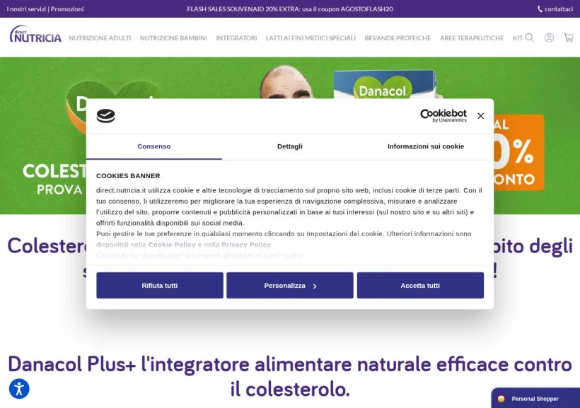 Schermata della pagina offerta di Nutricia