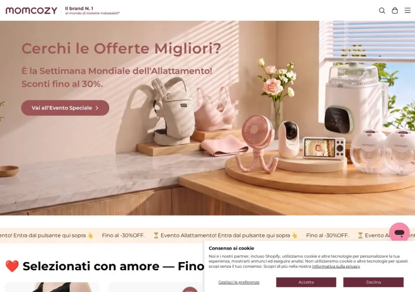 Schermata della pagina offerta di Momcozy