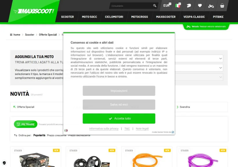 Schermata della pagina offerta di Maxiscoot