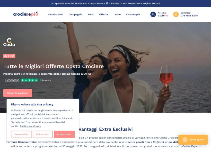Schermata della pagina offerta di Crocierepiù 