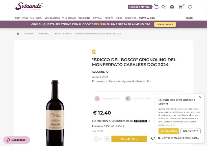 Schermata della pagina offerta di Svinando
