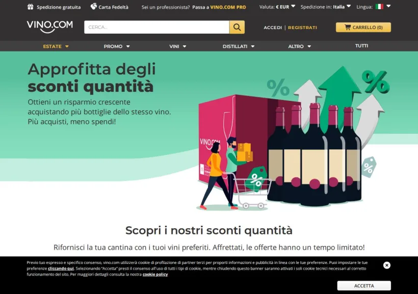 Schermata della pagina offerta di Vino.com