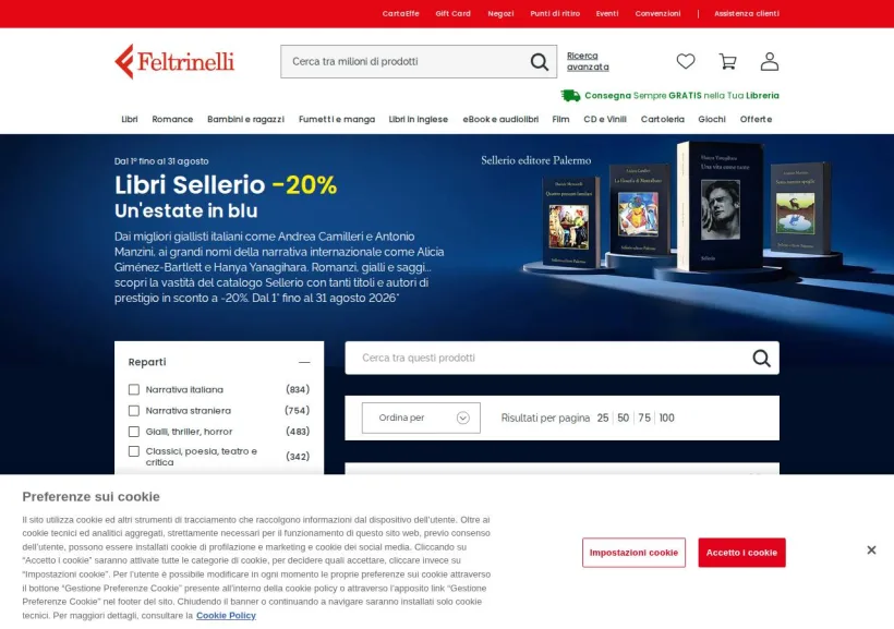 Schermata della pagina offerta di La Feltrinelli