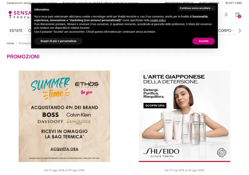 Schermata della pagina offerta di SensationProfumerie