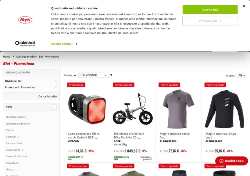 Schermata della pagina offerta di Bep's