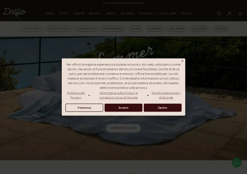 Schermata della pagina offerta di Dalfilo