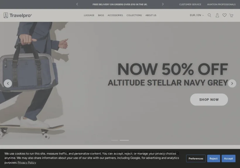 Schermata della pagina offerta di Travelpro