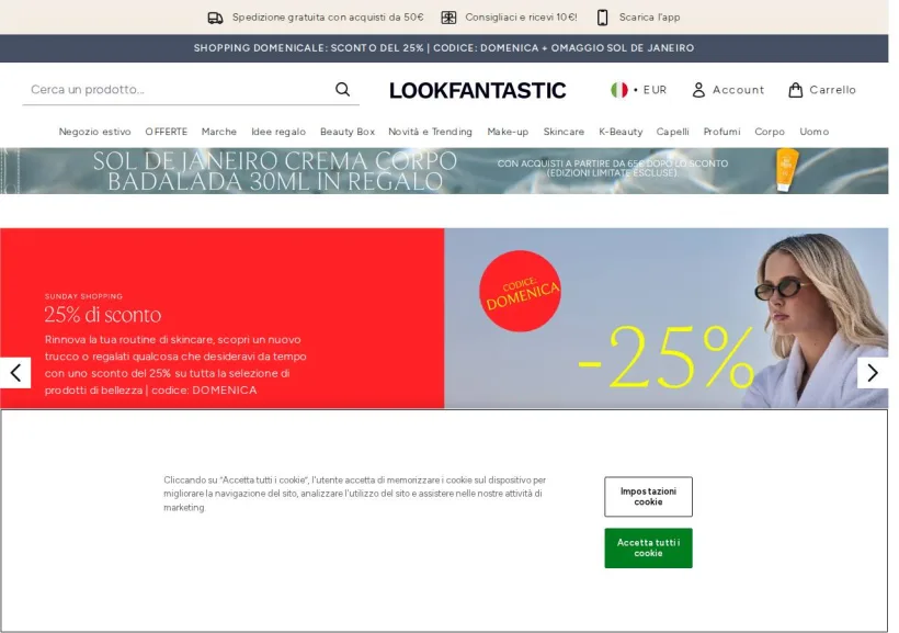 Schermata della pagina offerta di Look Fantastic