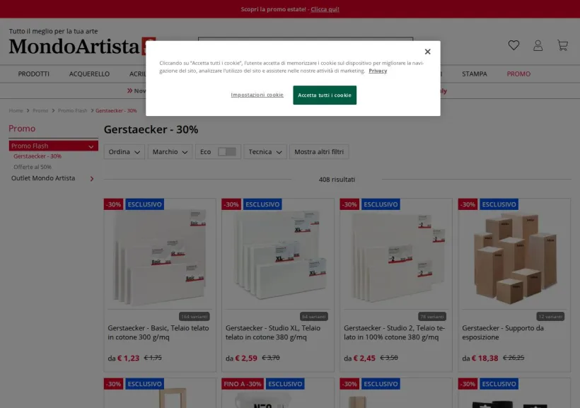Schermata della pagina offerta di Mondo Artista