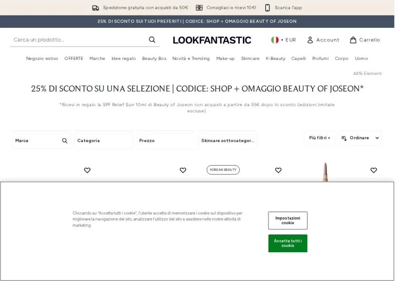 Schermata della pagina offerta di Look Fantastic