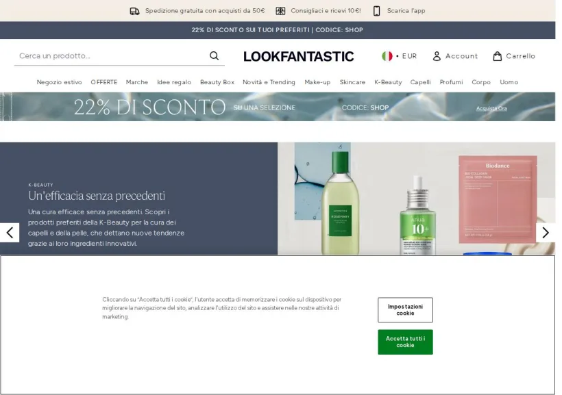 Schermata della pagina offerta di Look Fantastic