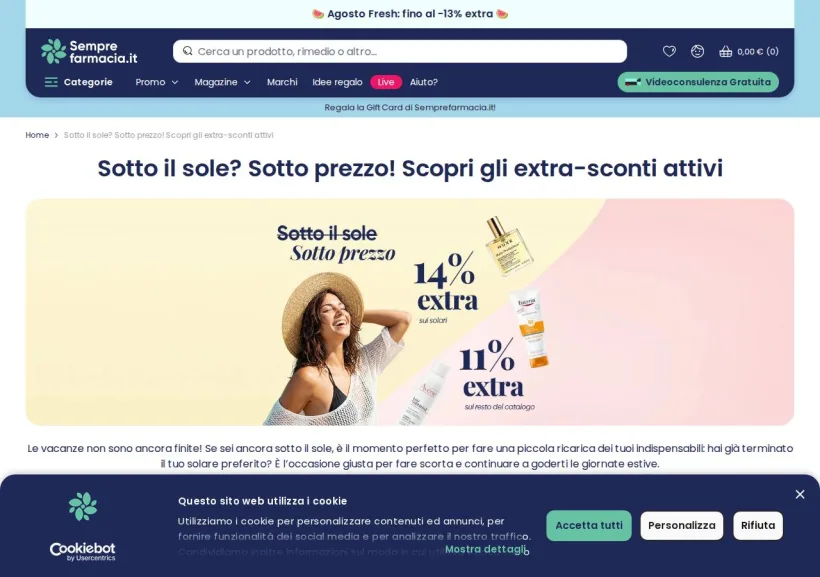 Schermata della pagina offerta di Semprefarmacia