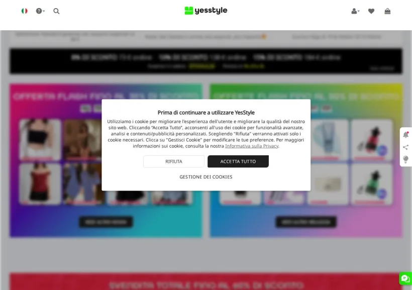Schermata della pagina offerta di YesStyle