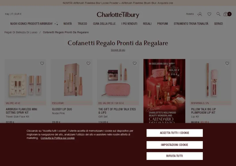 Schermata della pagina offerta di Charlotte Tilbury