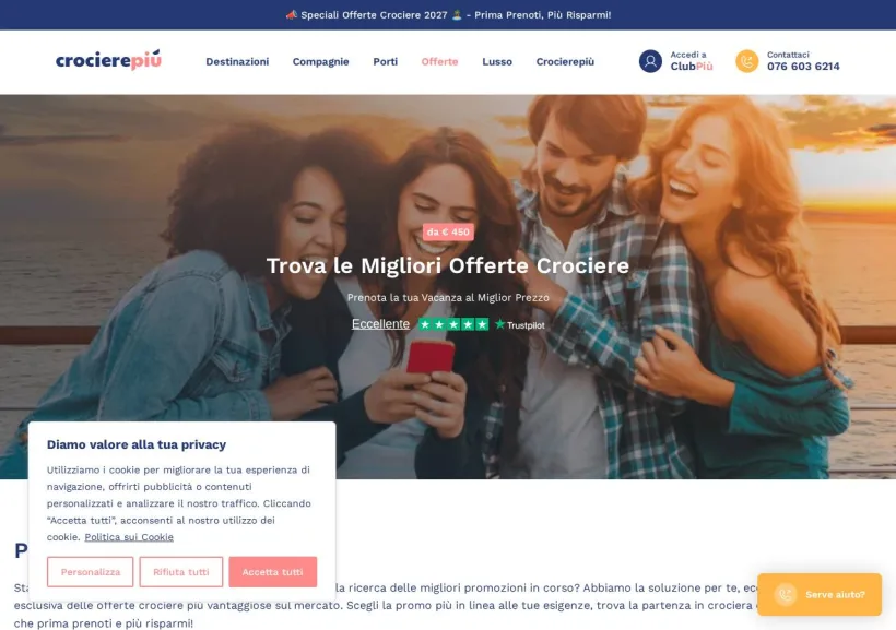 Schermata della pagina offerta di Crocierepiù 
