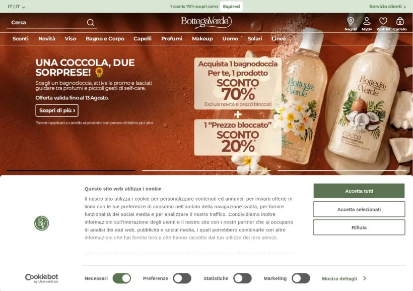 Schermata della pagina offerta di BottegaVerde
