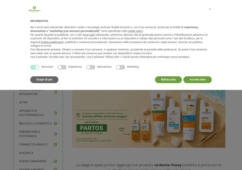 Schermata della pagina offerta di ePharmacy